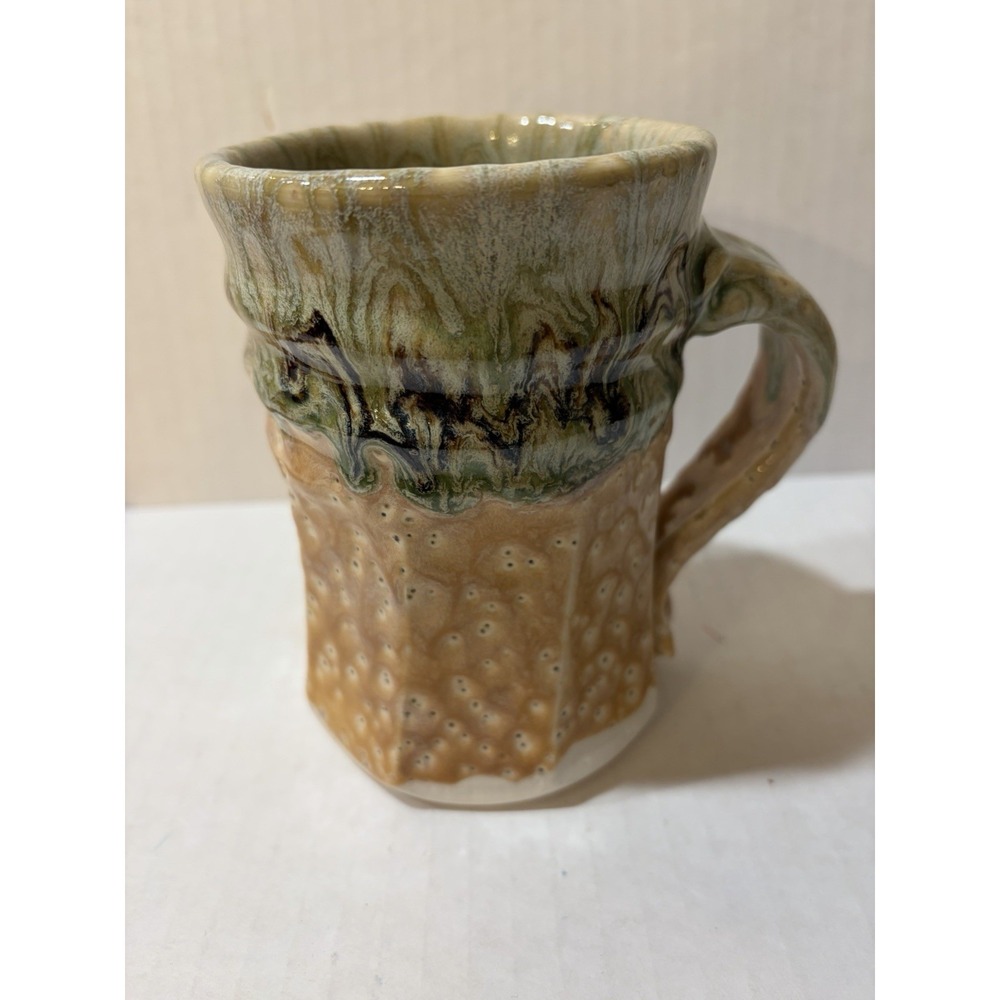 Phil Mayhew Beersheba TN Studio Art Pottery Faceted Mug Drip Glaze 5"
